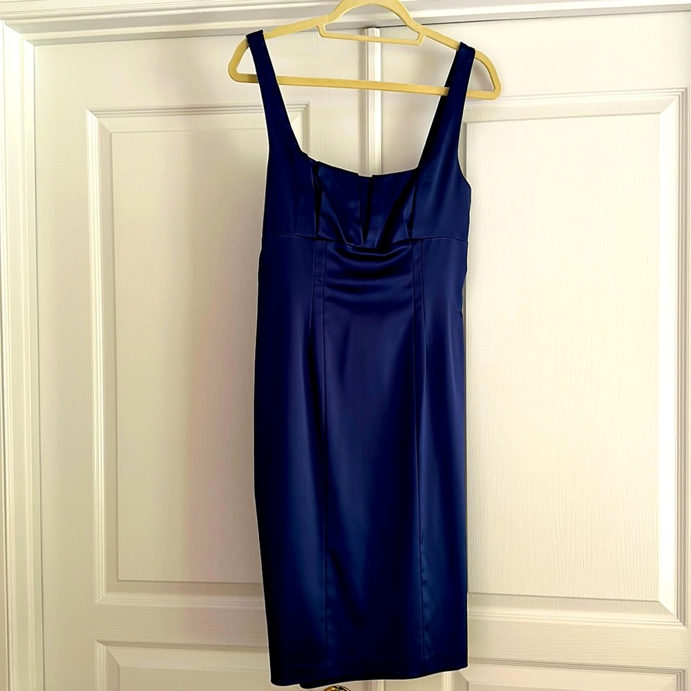 Dark blue satin evening dress
